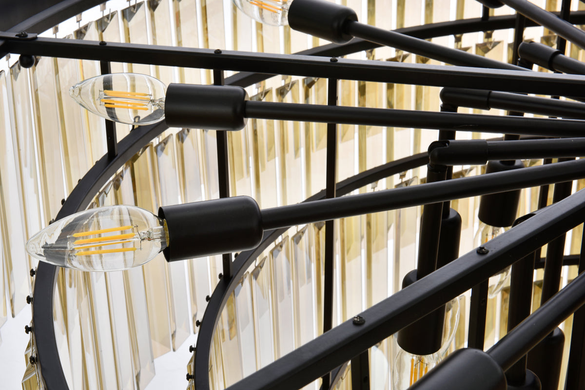 Sydney 33 light Matte Black Chandelier Golden Teak (Smoky) Royal Cut Crystal