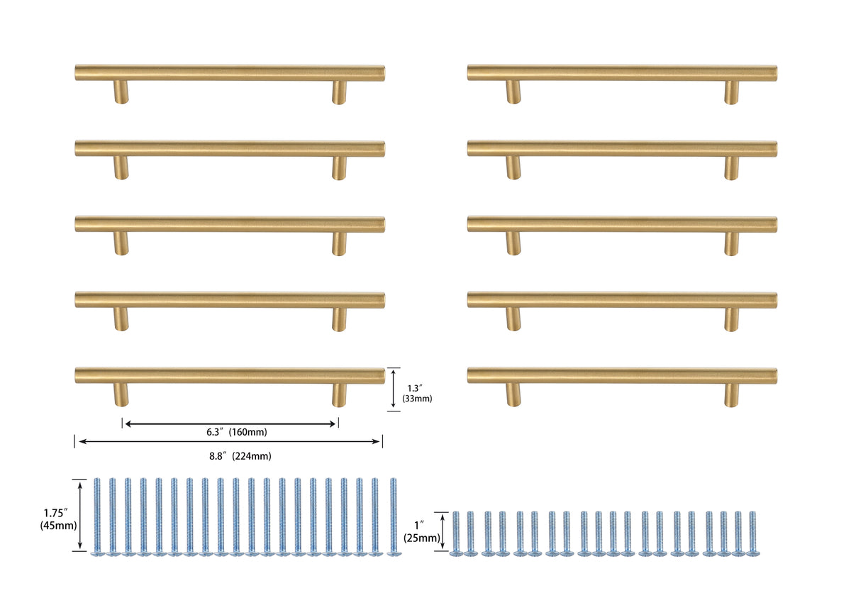 Quinn 6-5/16" Center to Center Brass Bar Pull Multipack (set of 10)