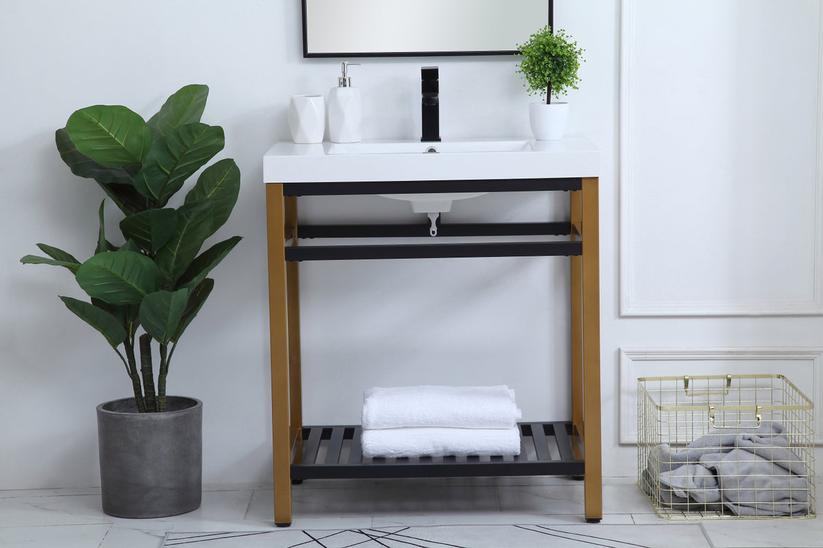 30 inch Single Bathroom Metal Vanity in Golden Black