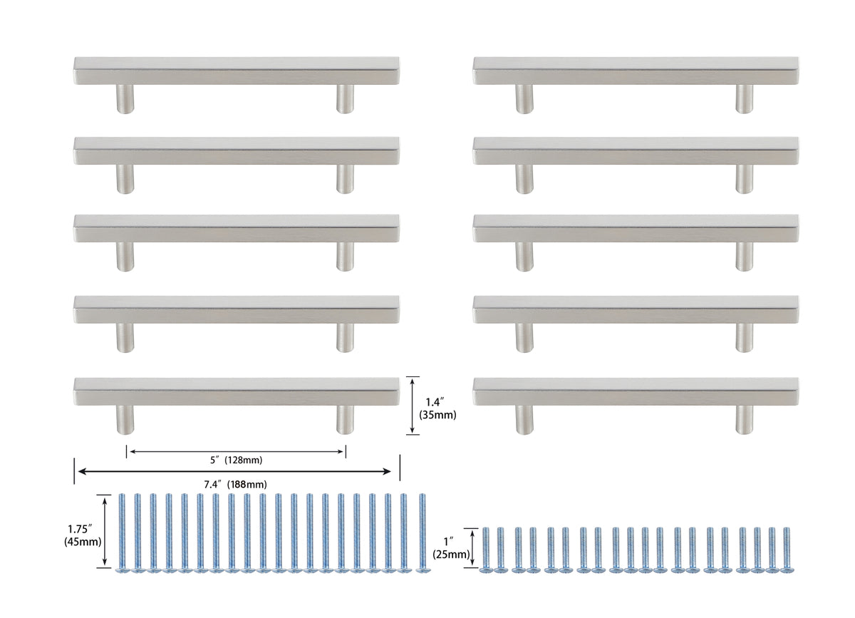 Dior 5" Center to Center Brushed Nickel Bar Pull Multipack (set of 10)