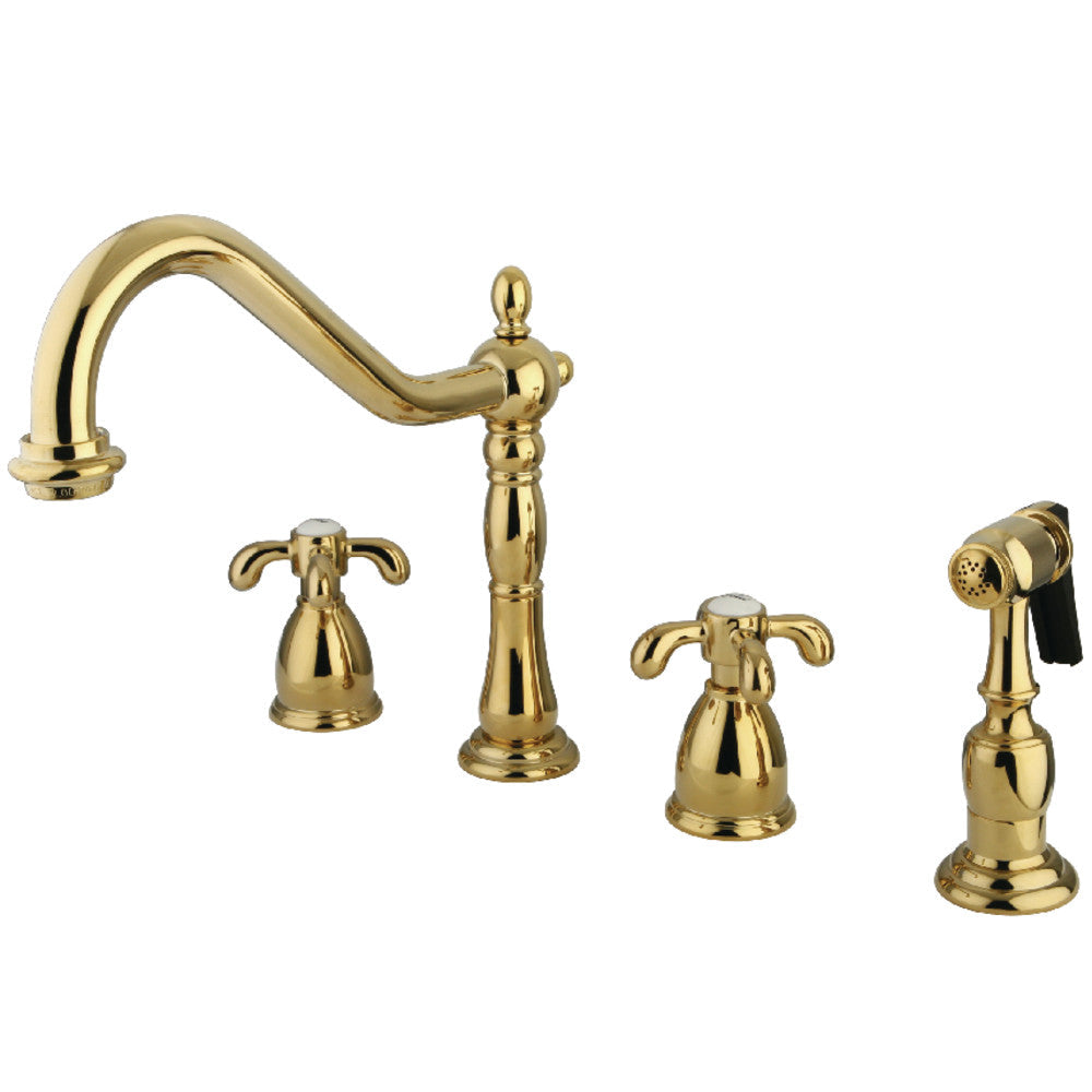 French Country Widespread Kitchen Faucet in Polished Brass