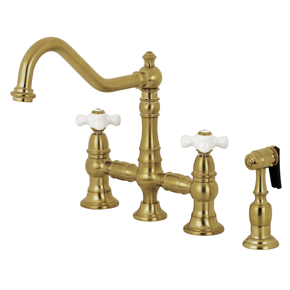 Restoration Bridge Kitchen Faucet in Brushed Brass