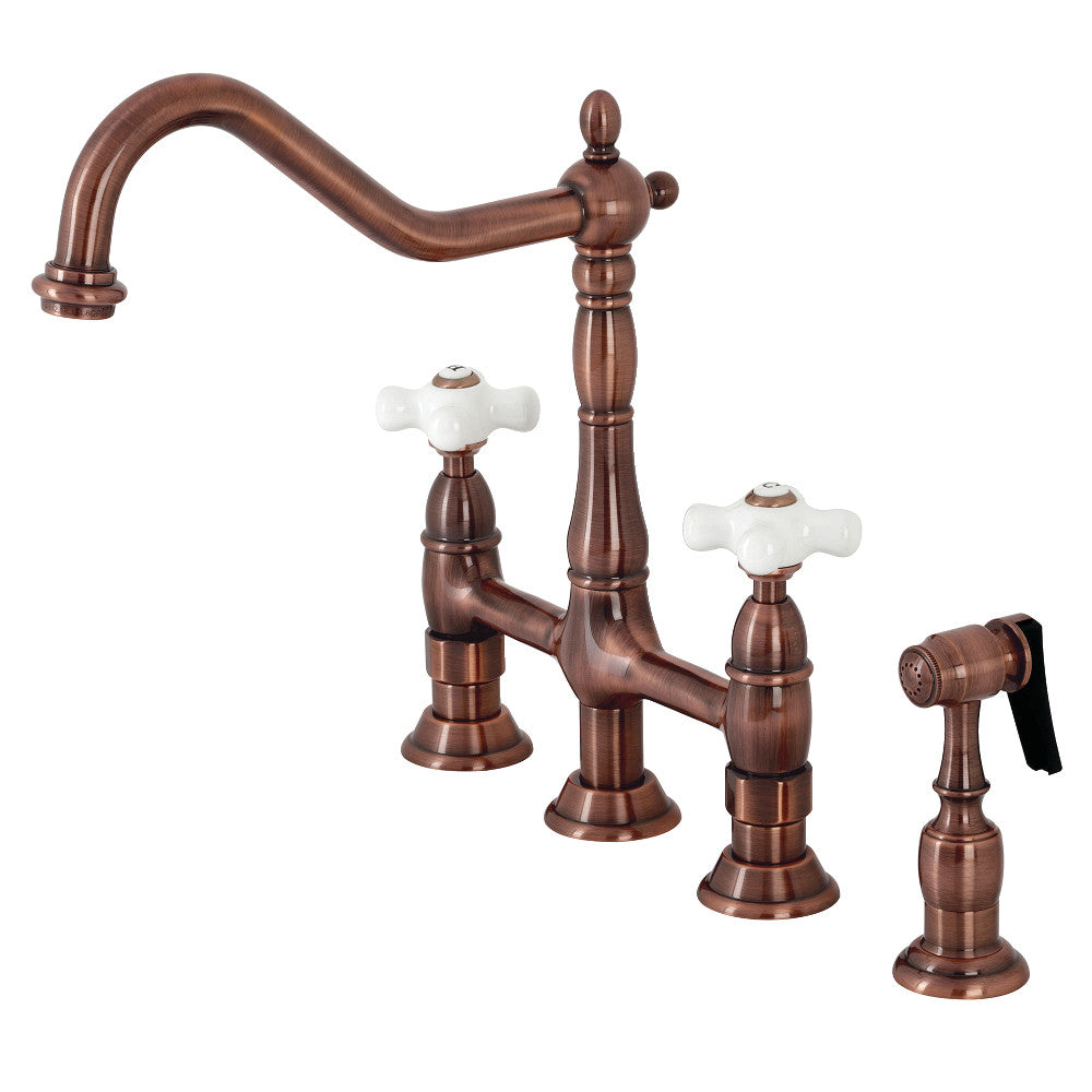 Heritage Bridge Kitchen Faucet in Antique Copper