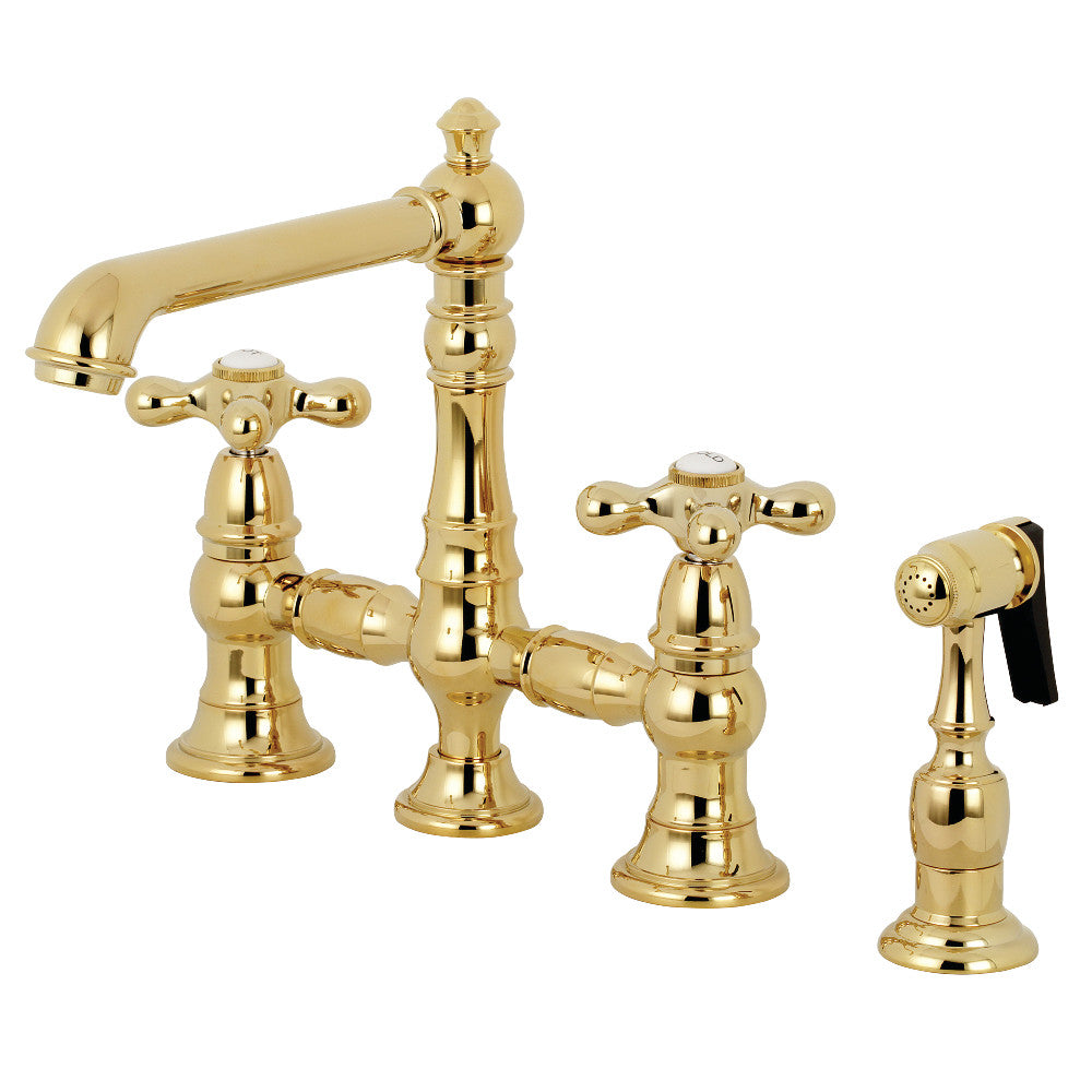 English Country Bridge Kitchen Faucet in Polished Brass