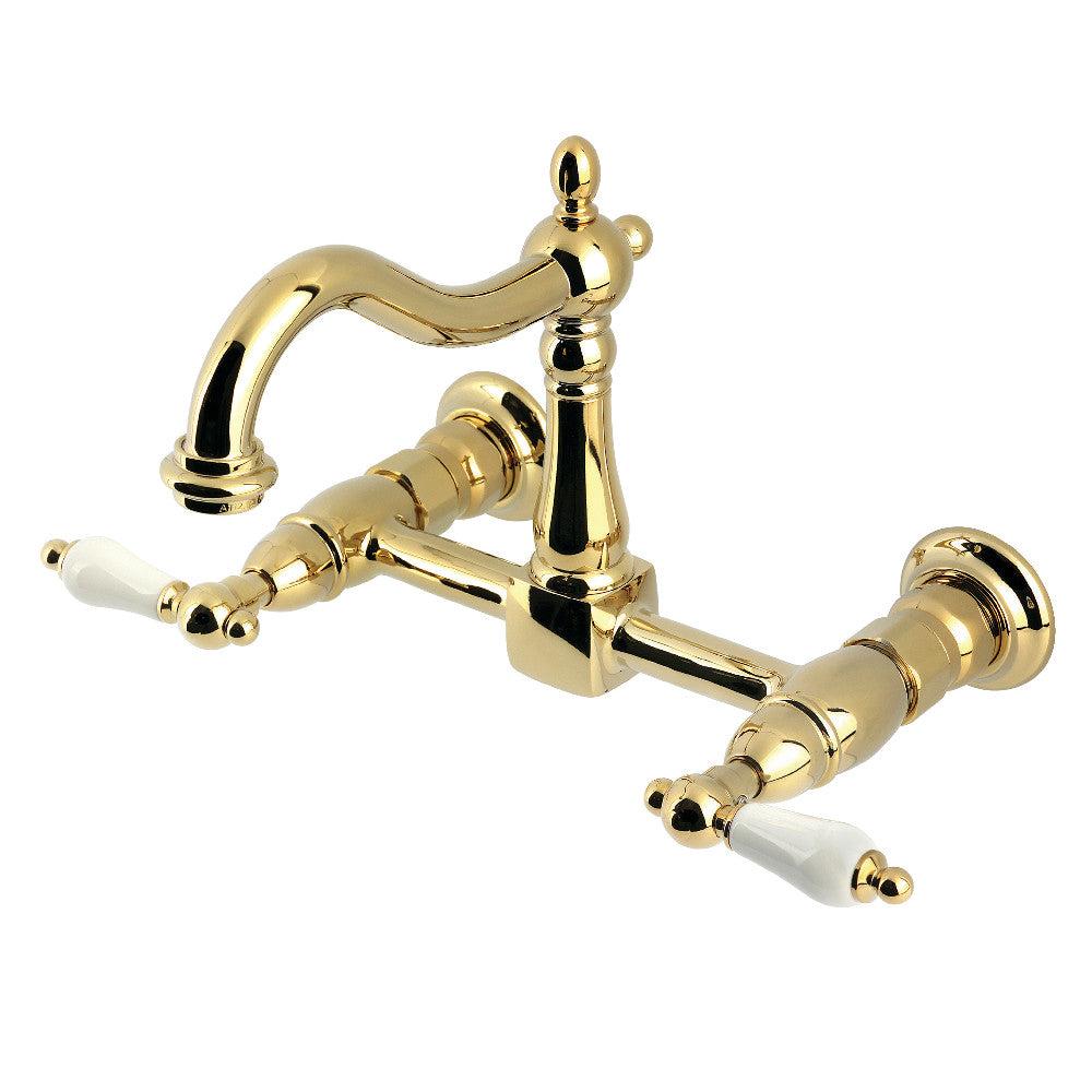Heritage Wall Mount Kitchen Faucet in Polished Brass
