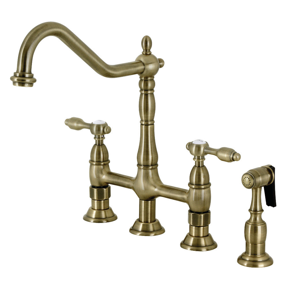 Tudor Bridge Kitchen Faucet in Antique Brass