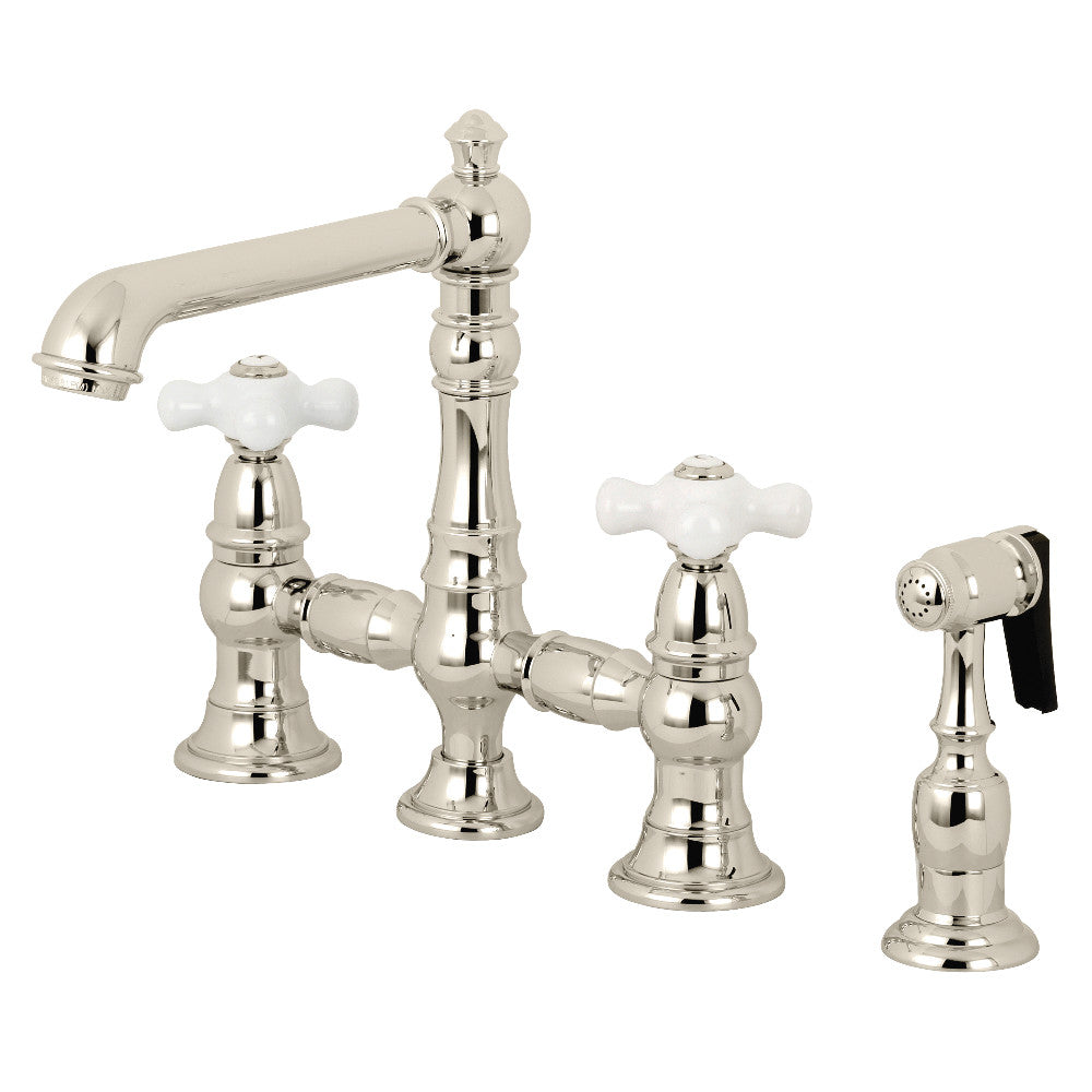 English Country Bridge Kitchen Faucet in Polished Nickel