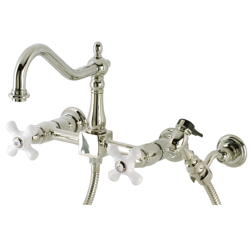 Heritage Wall Mount Kitchen Faucet in Polished Nickel