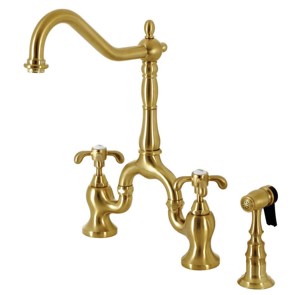 French Country Bridge Kitchen Faucet in Brushed Brass