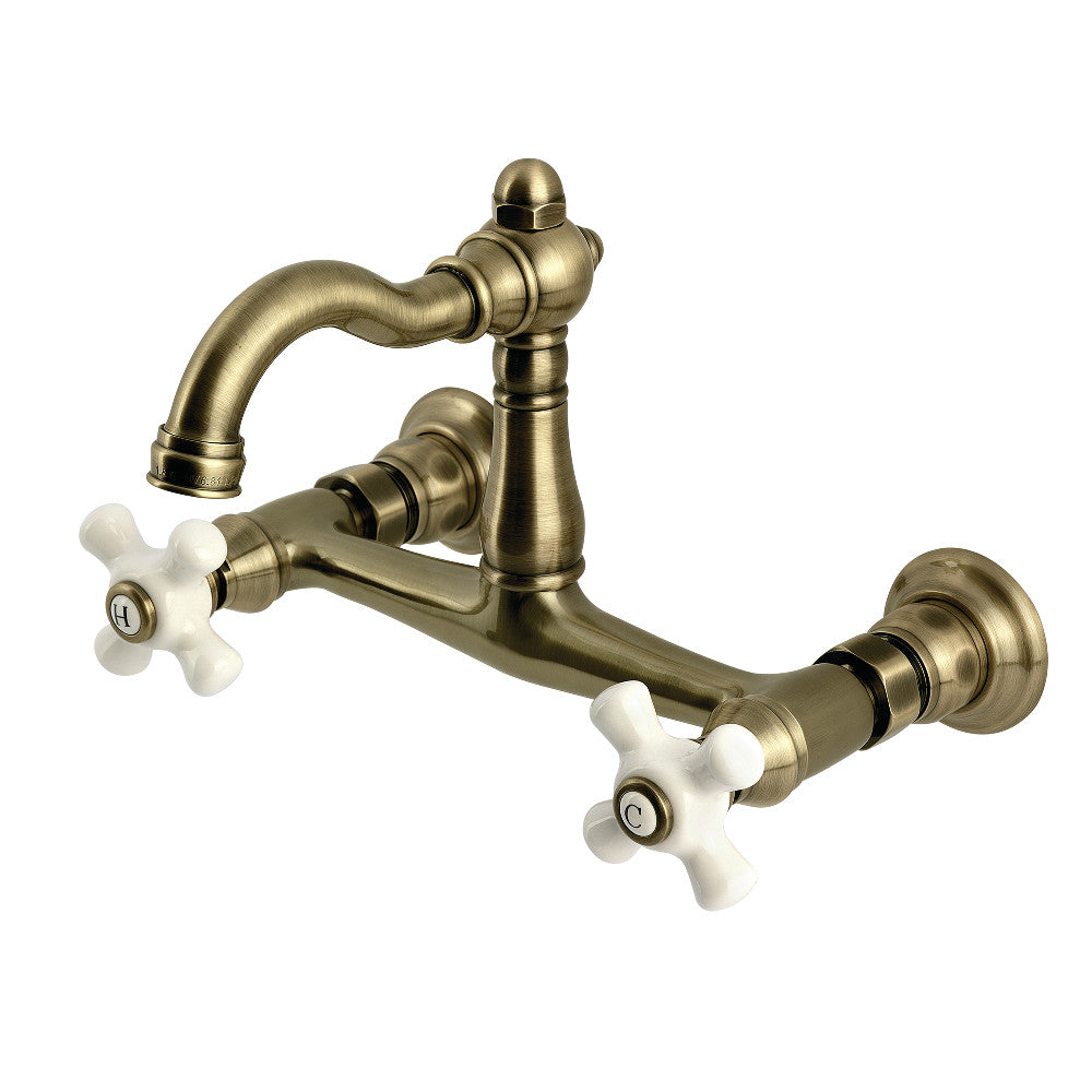 Vintage Wall Mount Kitchen Faucet in Antique Brass