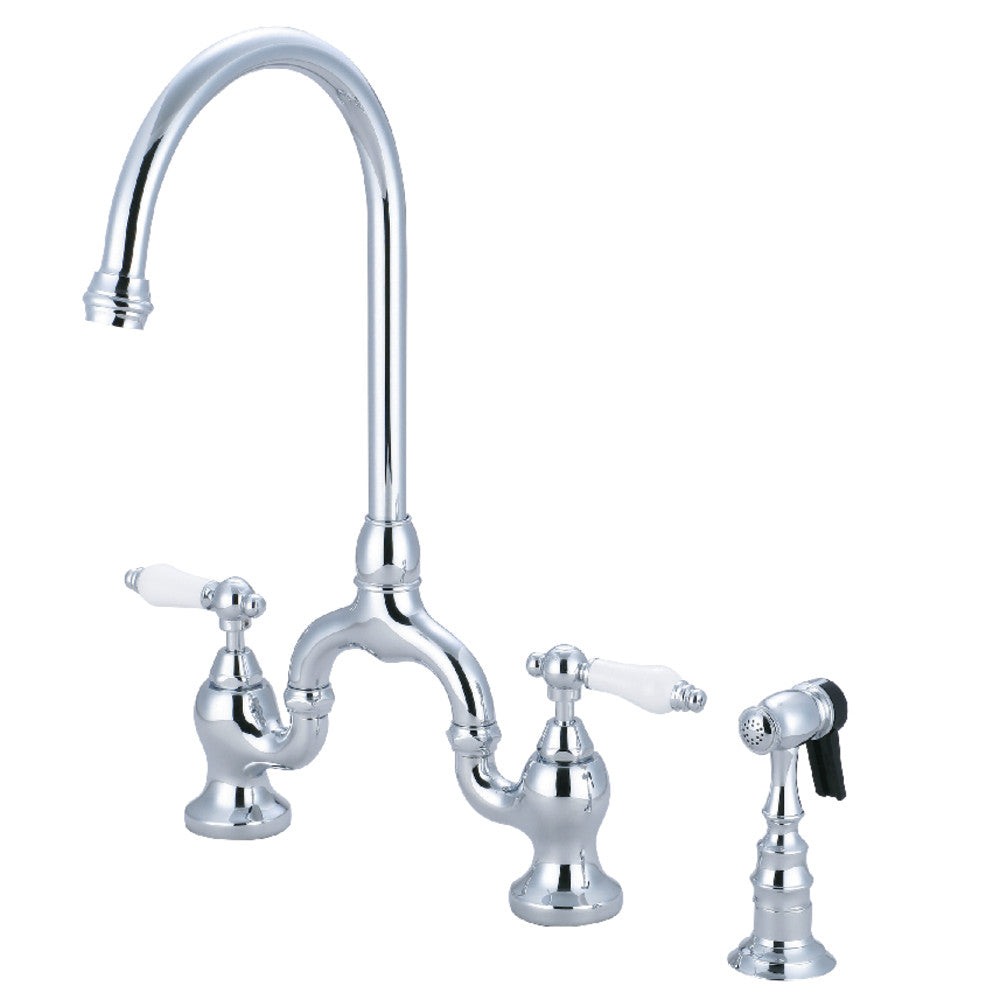 English Country Bridge Kitchen Faucet in Polished Chrome