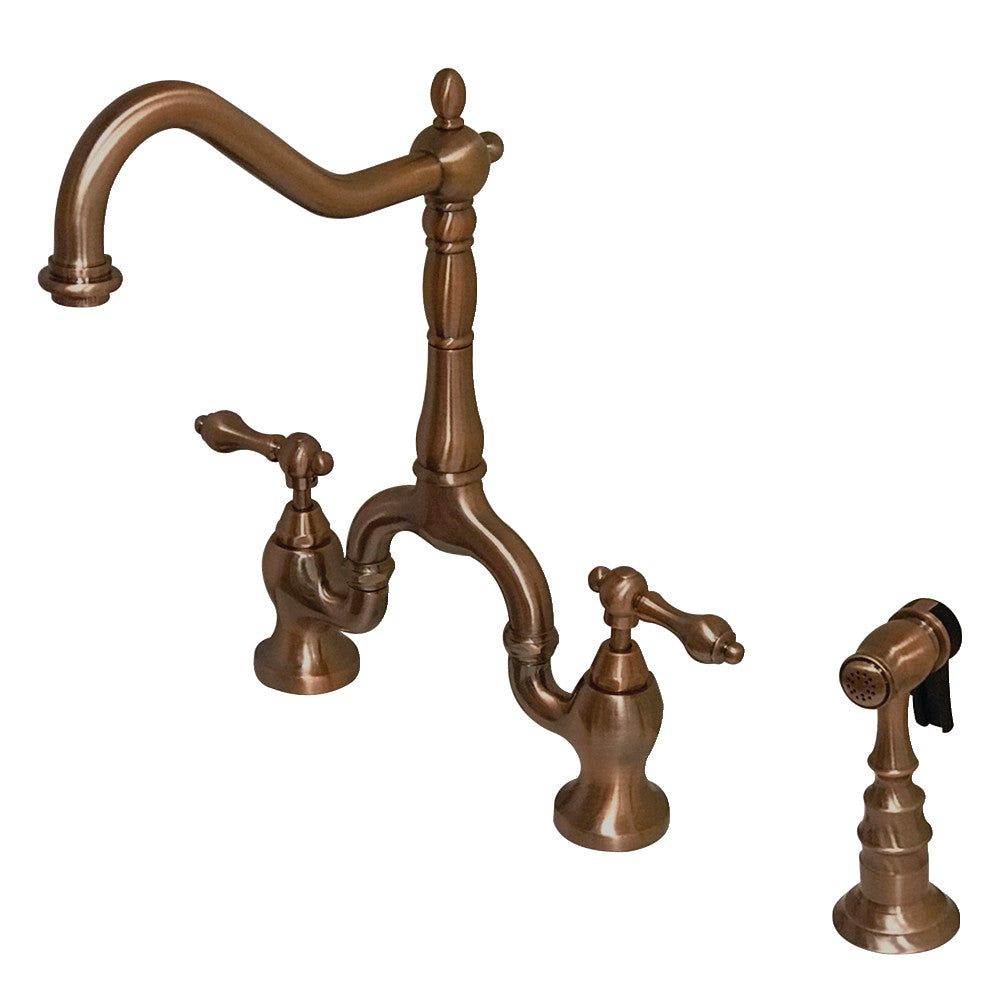 English Country Bridge Kitchen Faucet in Antique Copper