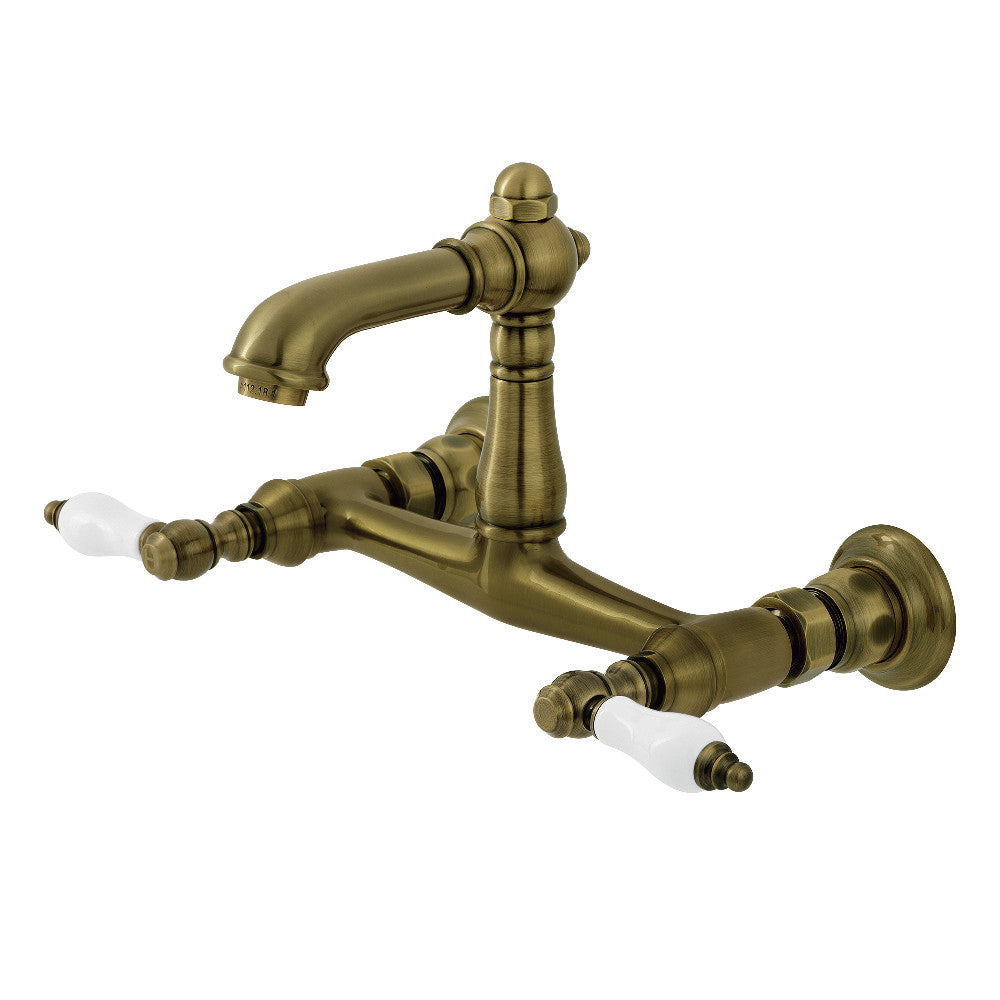 English Country Wall-Mount Bathroom Faucet in Antique Brass