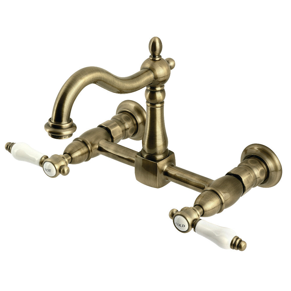Bel-Air Wall Mount Kitchen Faucet in Antique Brass