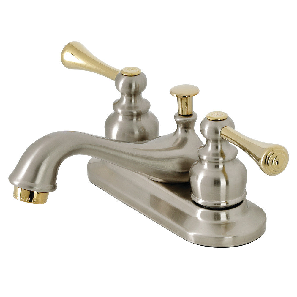 English Vintage 4 Inch Centerset Bathroom Faucet in Brushed Nickel/Polished Brass