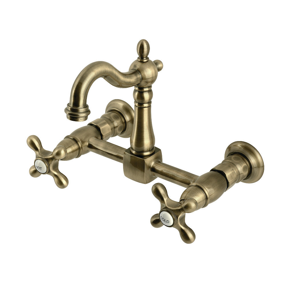 Heritage Wall Mount Kitchen Faucet in Antique Brass
