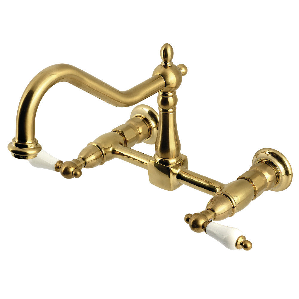Heritage Wall Mount Kitchen Faucet in Brushed Brass