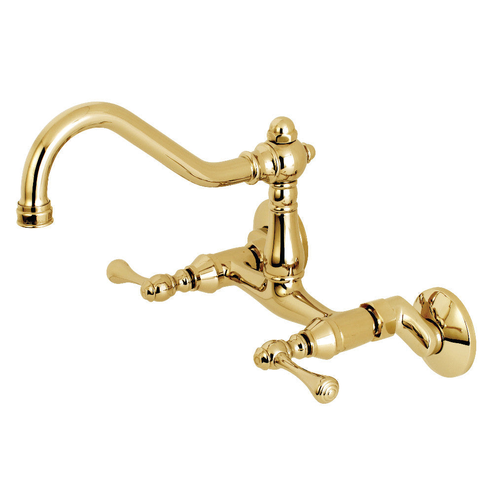 Vintage Wall Mount Kitchen Faucet in Polished Brass