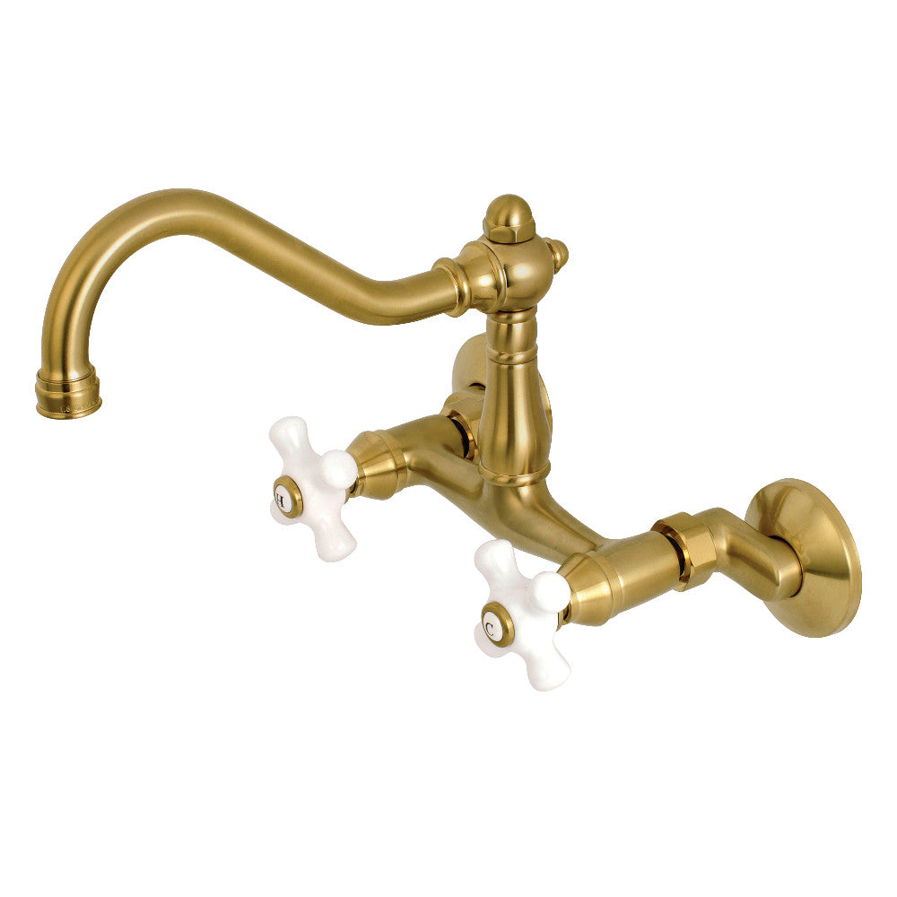 Vintage Wall Mount Kitchen Faucet in Brushed Brass
