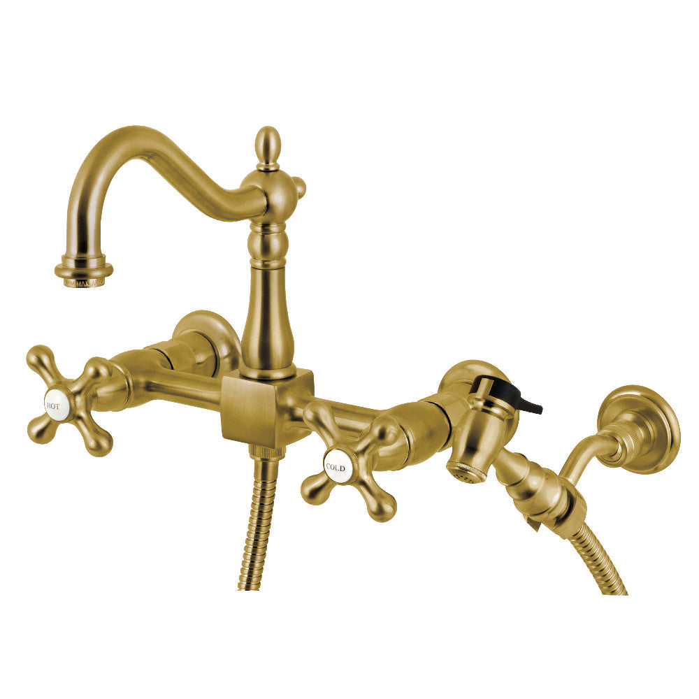 Heritage Wall Mount Kitchen Faucet in Brushed Brass