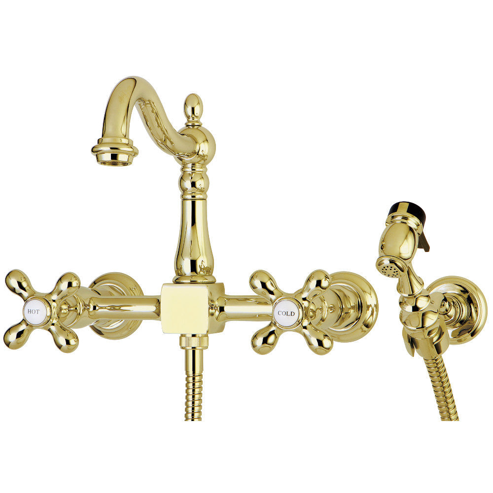 Heritage Wall Mount Kitchen Faucet in Polished Brass