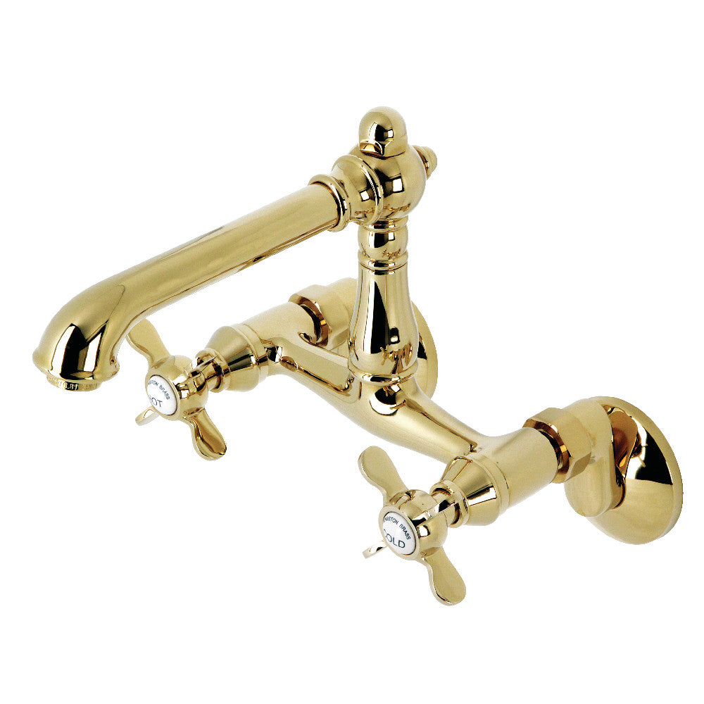 Essex Wall Mount Kitchen Faucet in Polished Brass