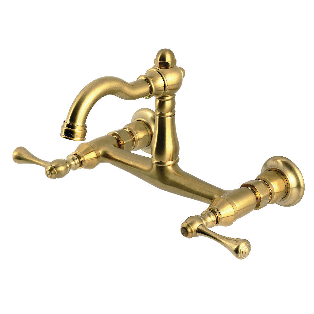 Vintage Wall Mount Kitchen Faucet in Brushed Brass