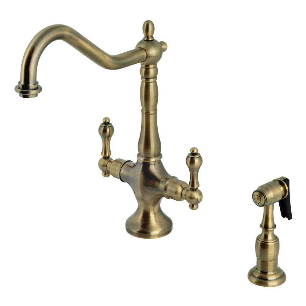Heritage Two Handle Single-Hole Kitchen Faucet in Antique Brass