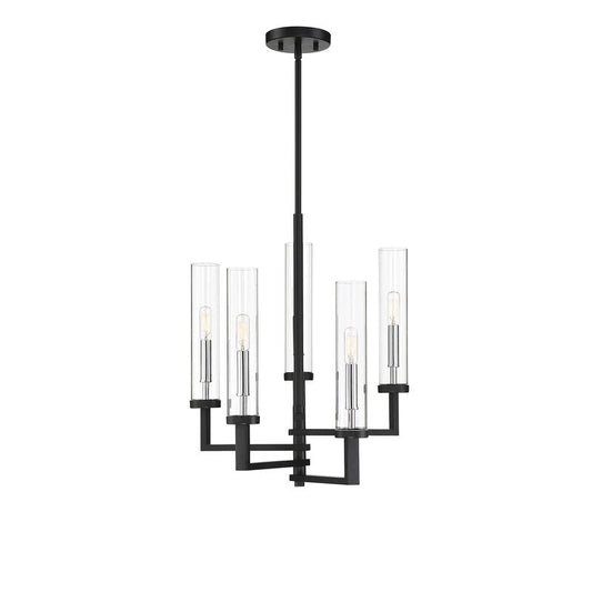 Folsom 5-Light Adjustable Chandelier in Matte Black with Polished Chrome Accents Matte Black with Polished Chrome Accents