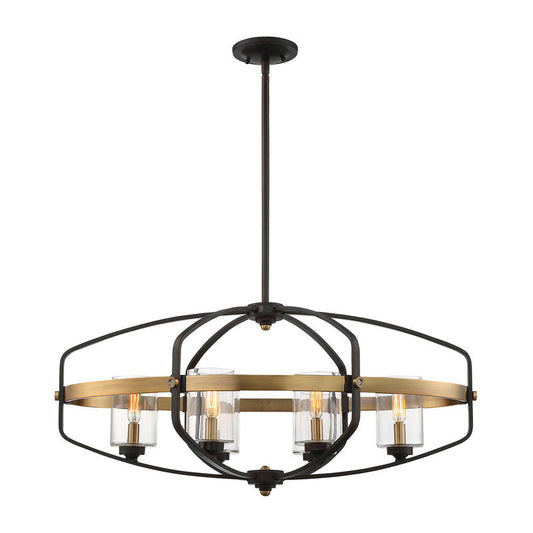 Kirkland 6-Light Linear Chandelier in English Bronze and Warm Brass English Bronze and Warm Brass