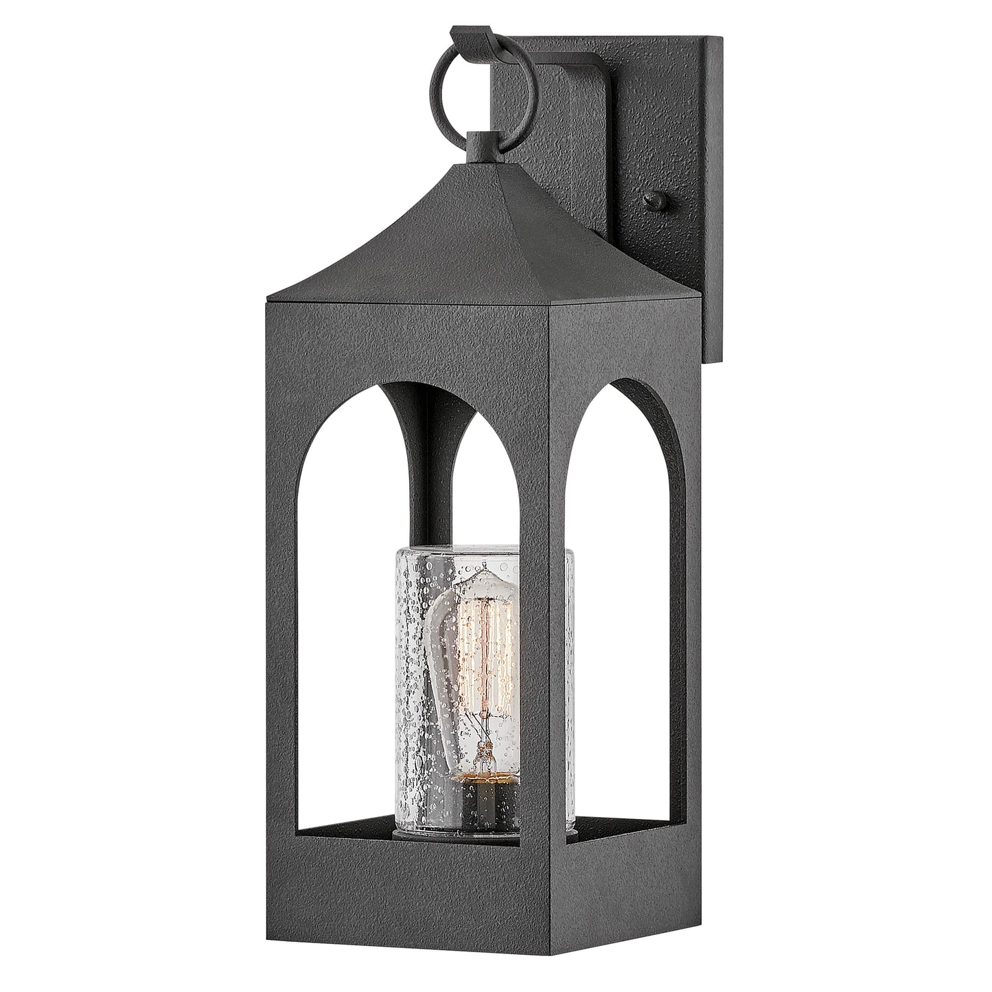 Amina Medium Wall Mount Lantern In Black Finish