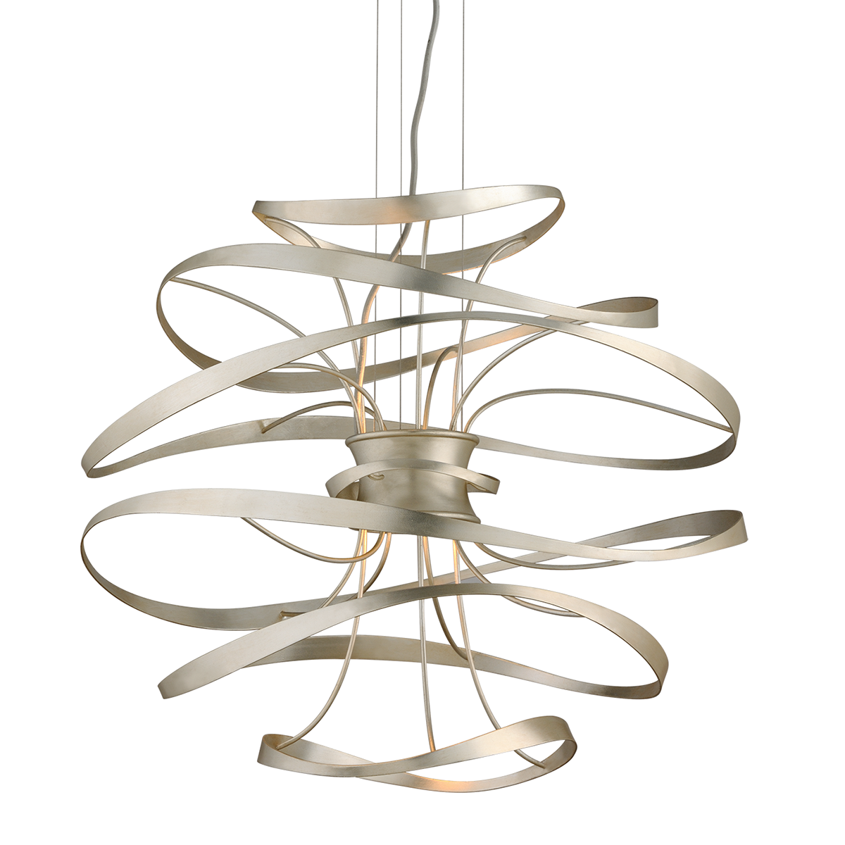 Calligraphy Chandelier In SILVER LEAF POLISHED STAINLESS Finish