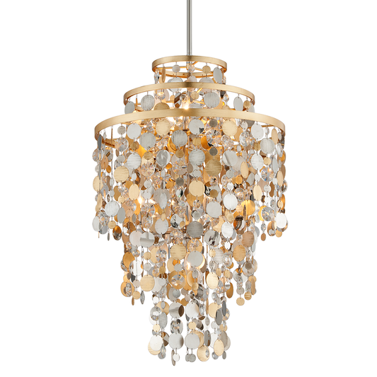 Ambrosia Chandelier In GOLD SILVER LEAF & STAINLESS Finish