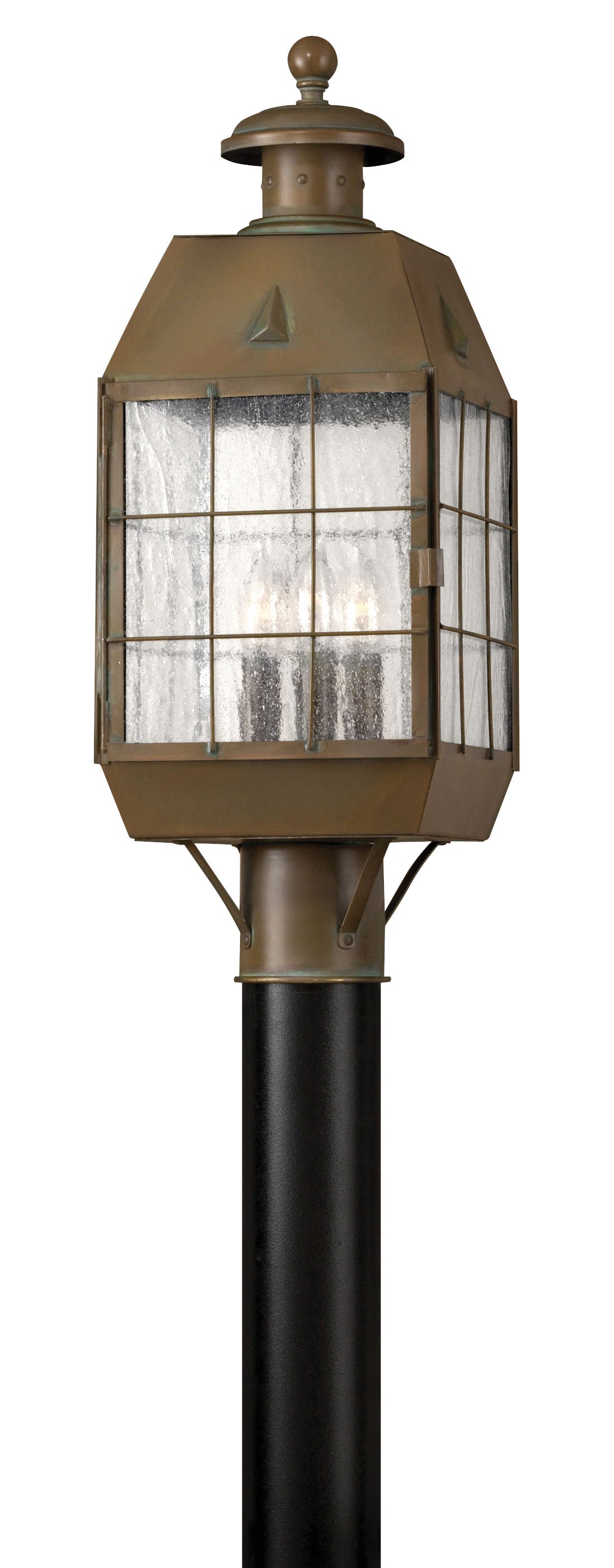 Nantucket Medium Post Top or Pier Mount Lantern In Dark Brass Finish