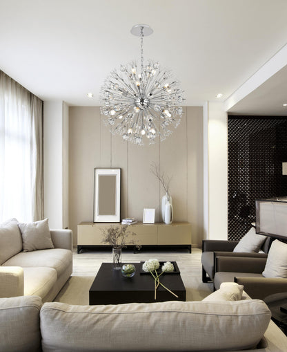 Vera 32 inch crystal starburst round pendant in chrome