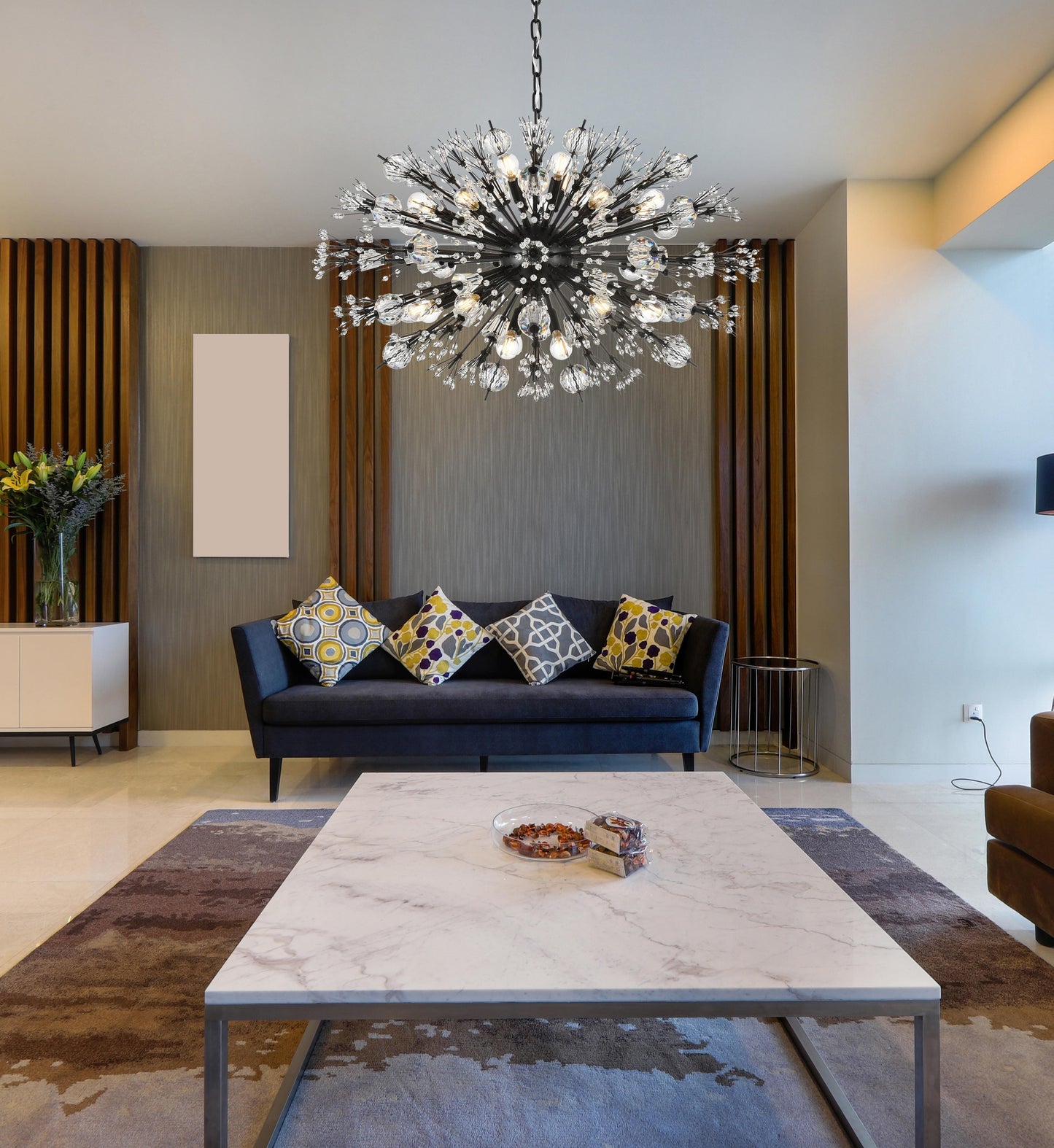 Vera 36 inch crystal starburst oval pendant in black