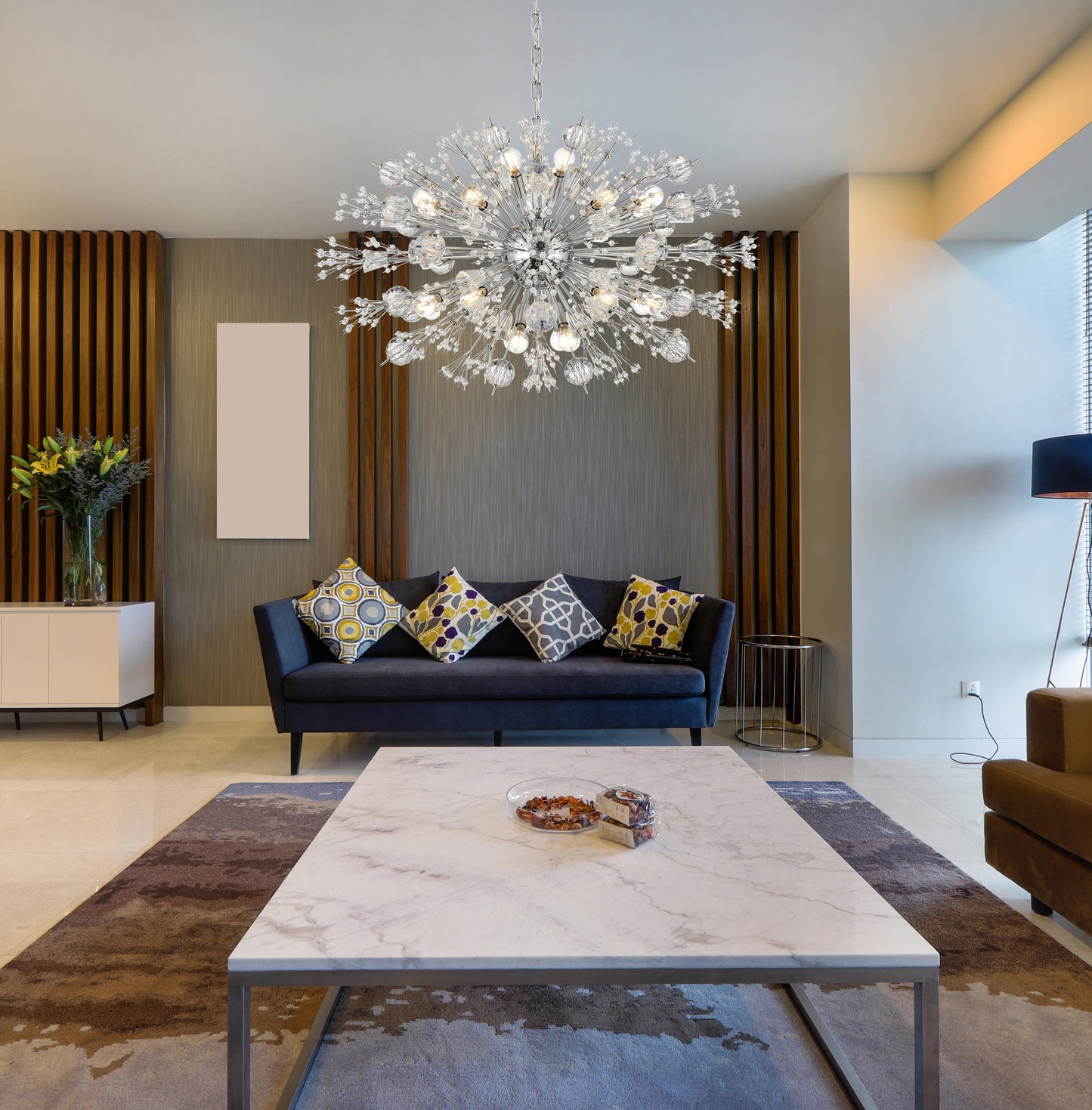 Vera 36 inch crystal starburst oval pendant in chrome