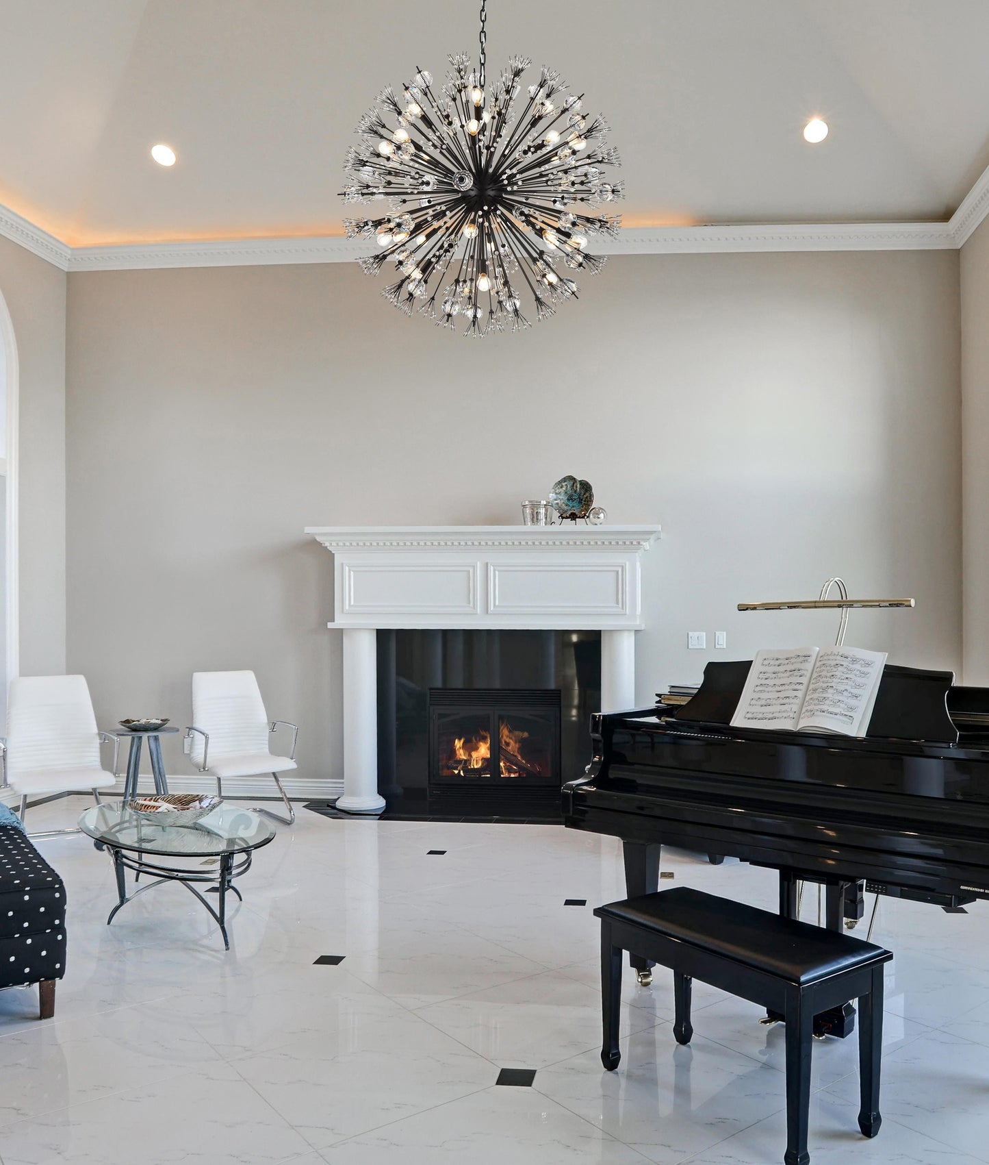 Vera 38 inch crystal starburst round pendant in black