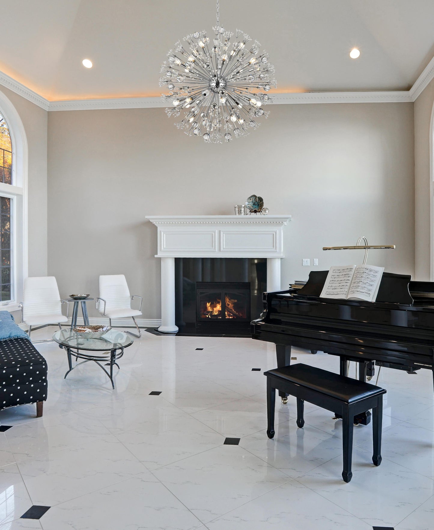 Vera 38 inch crystal starburst round pendant in chrome