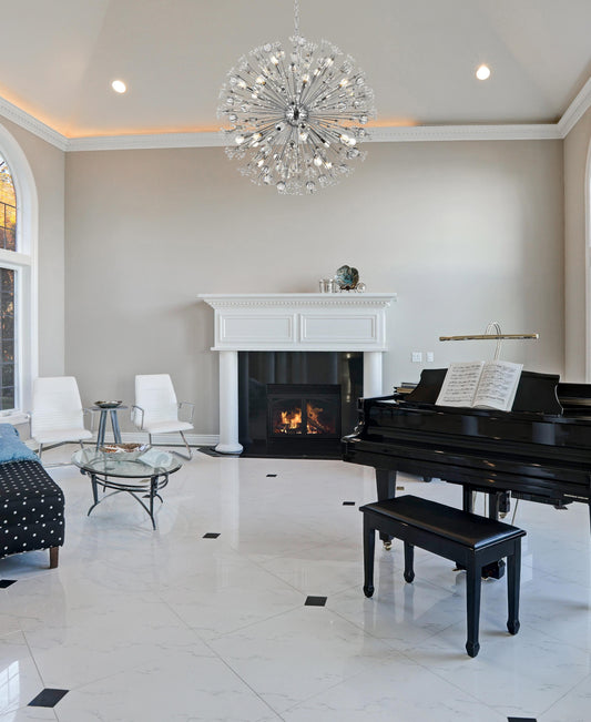 Vera 38 inch crystal starburst round pendant in chrome