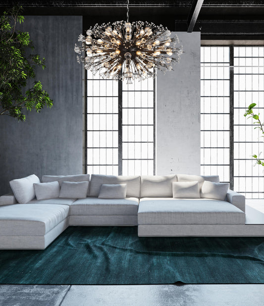 Vera 42 inch crystal starburst oval pendant in black