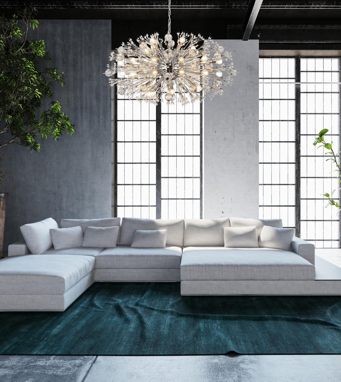 Vera 42 inch crystal starburst oval pendant in chrome