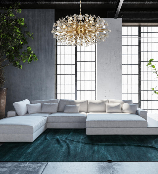 Vera 42 inch crystal starburst oval pendant in gold