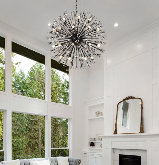 Vera 44 inch crystal starburst round pendant in black