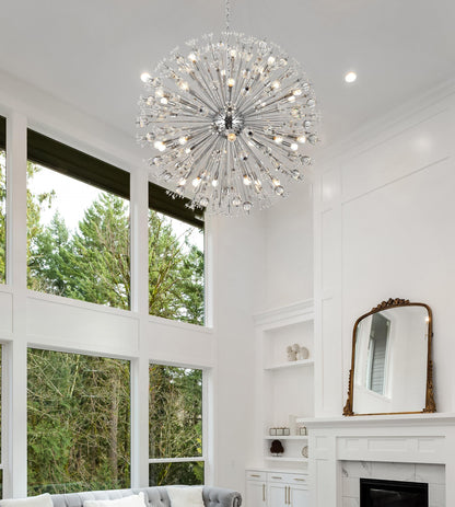 Vera 44 inch crystal starburst round pendant in chrome