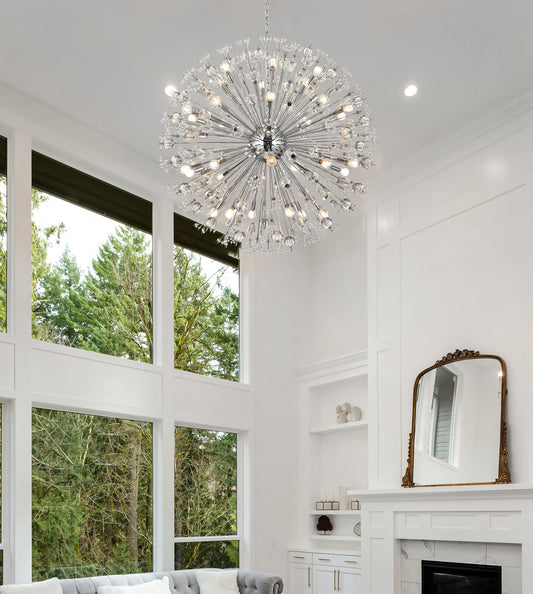 Vera 44 inch crystal starburst round pendant in chrome