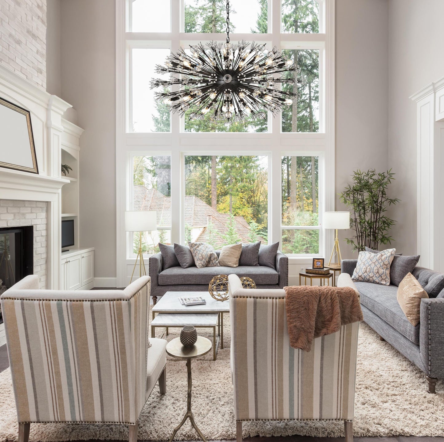 Vera 48 inch crystal starburst oval pendant in black