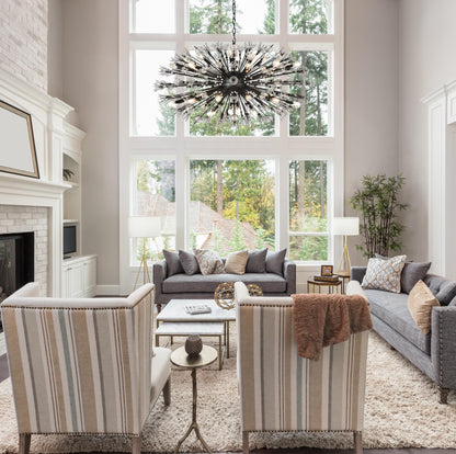 Vera 48 inch crystal starburst oval pendant in black