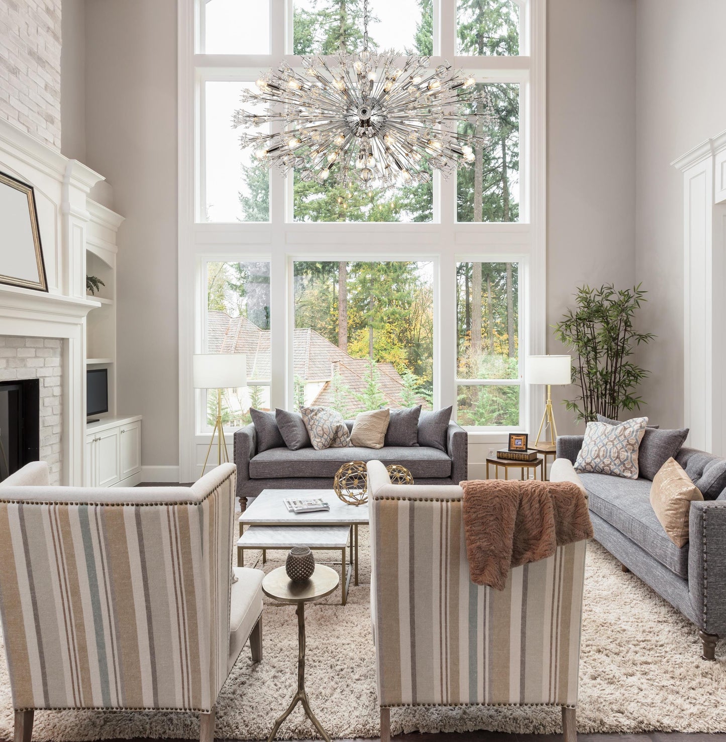 Vera 48 inch crystal starburst oval pendant in chrome