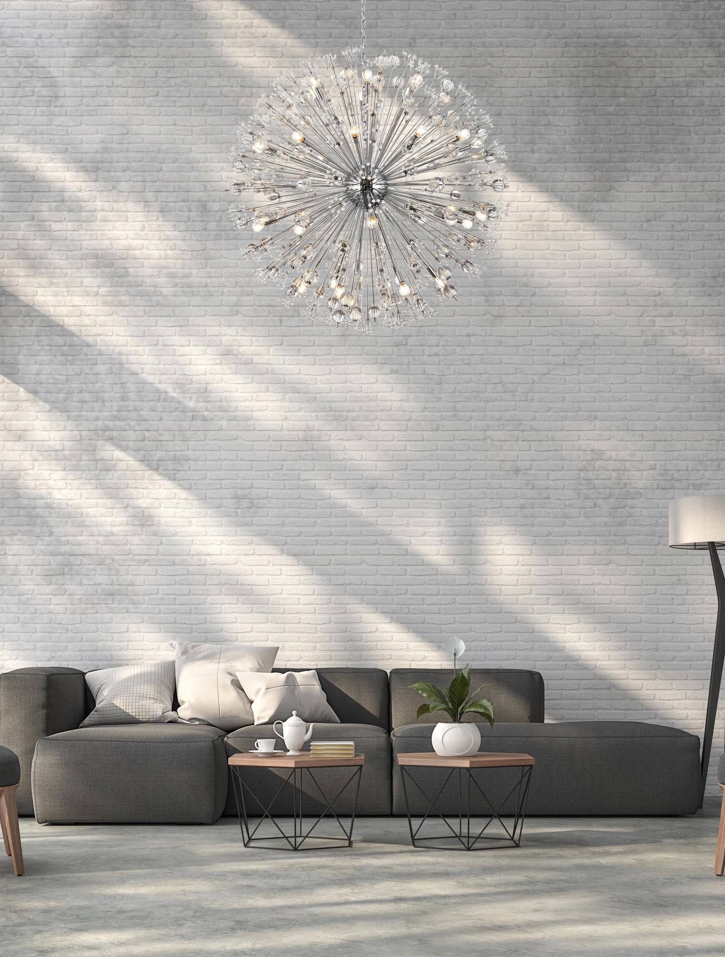 Vera 50 inch crystal starburst round pendant in chrome